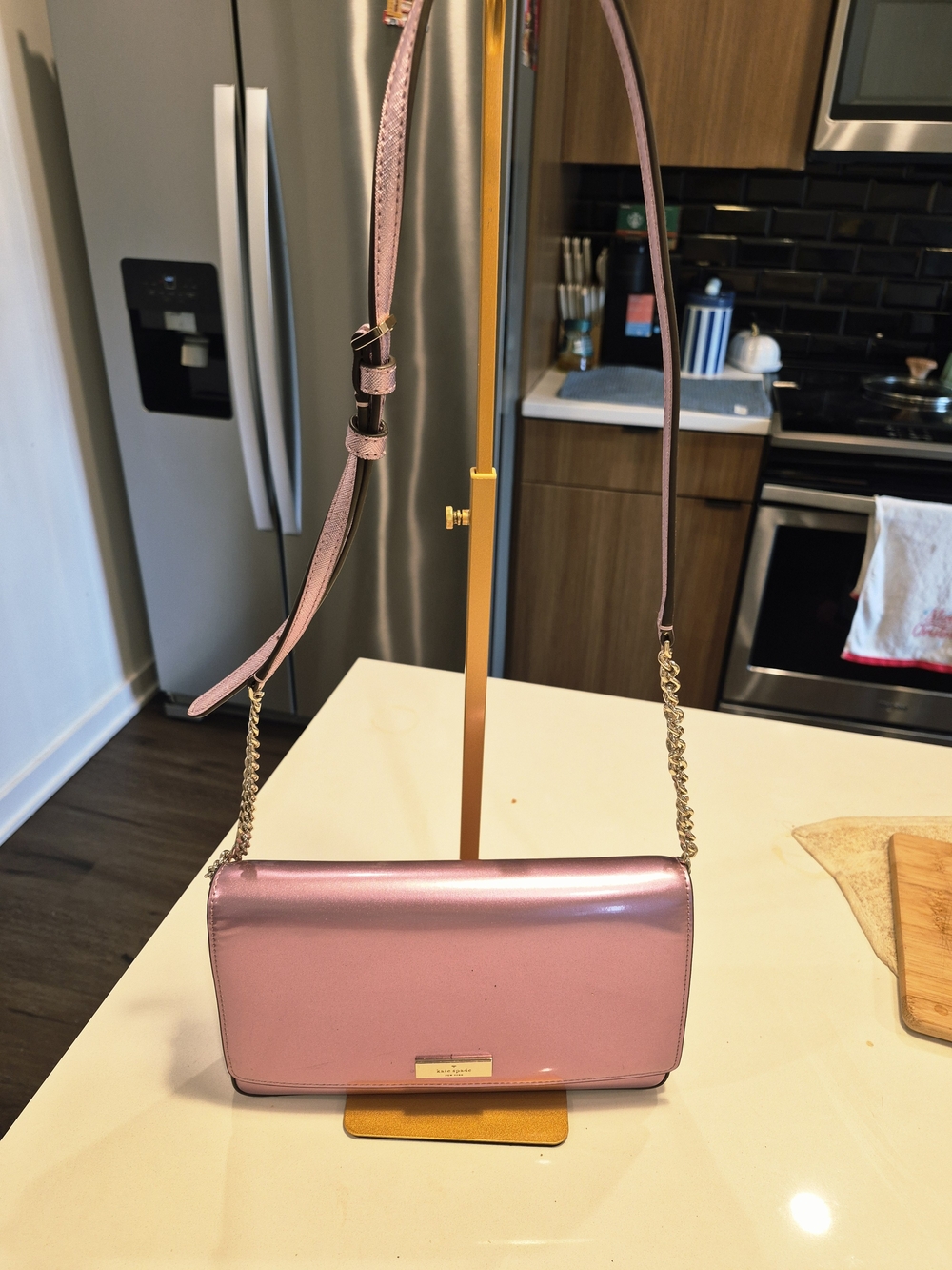 kate spade Pink Metallic Crossbody with Gold Chain